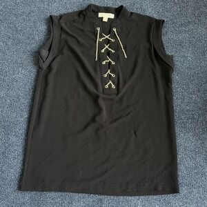 Michael Michael Kors Blouse Womens Medium Black Chain Lace Up Sleeveless Top